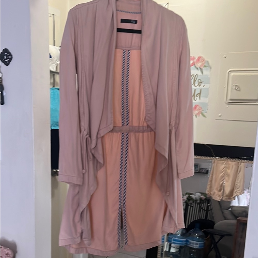 Elegant Blush Pink Cardigan and Dress Ensemble